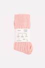 Pink socks with a label on a white background