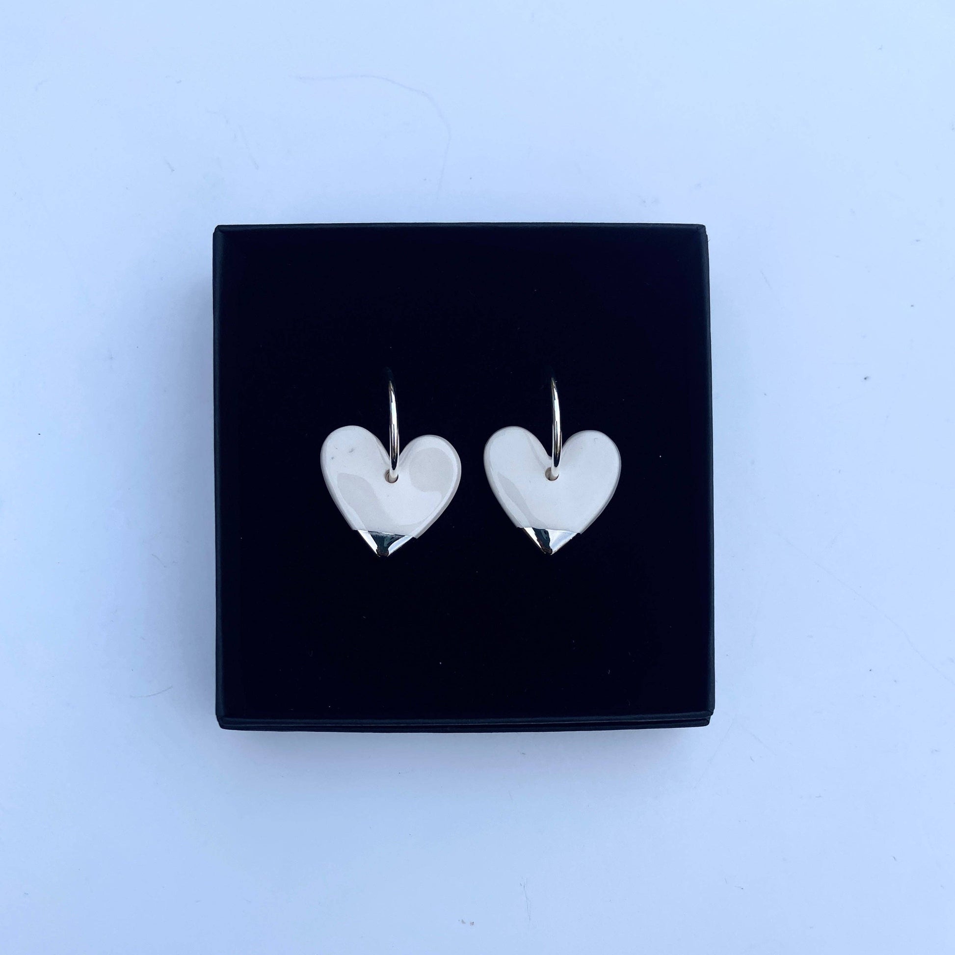 White Heart Ceramic Charm With Hoops: Gold