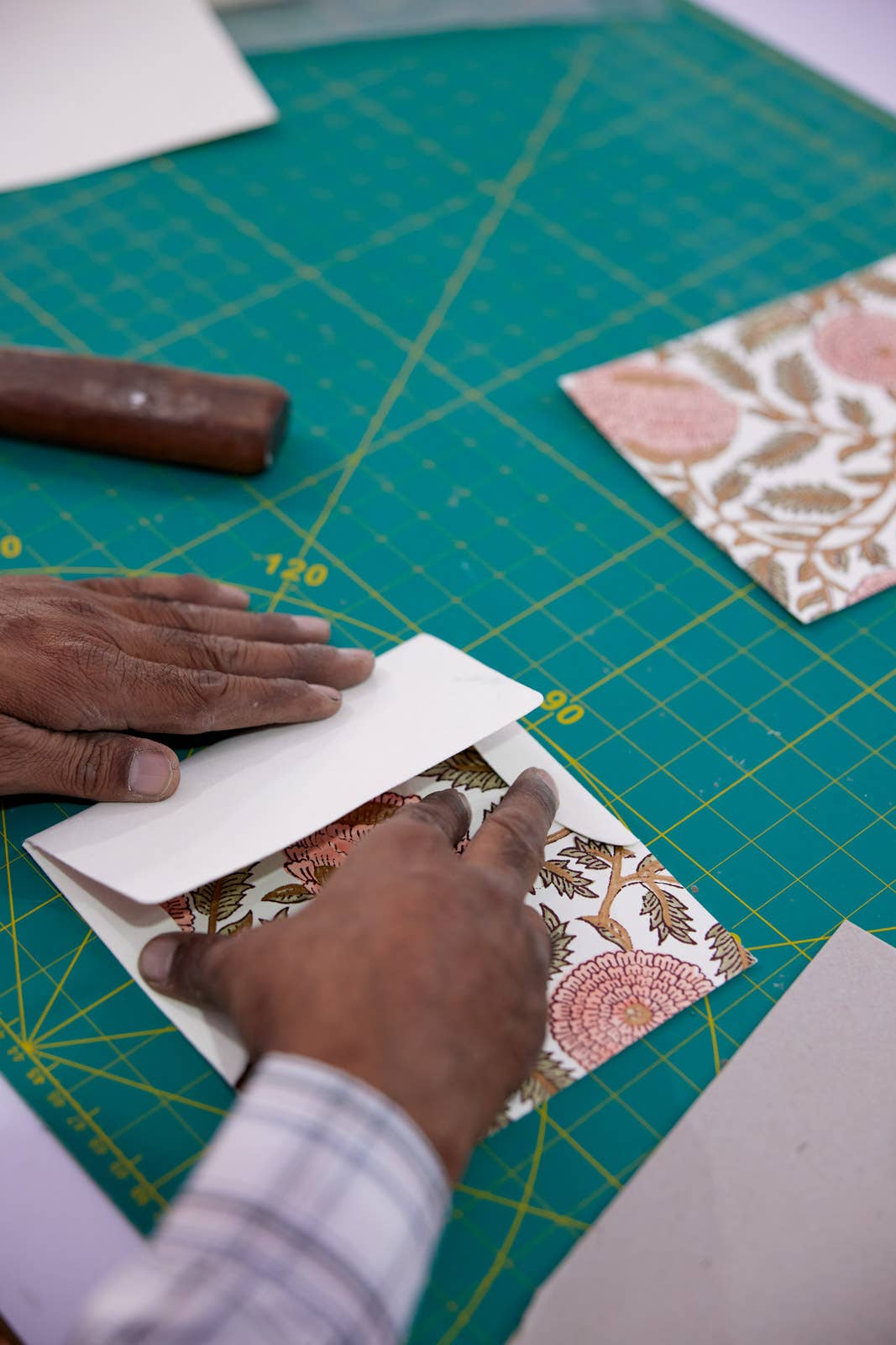 Hand Block Printed Greeting Card - Marigold Glitz Coral