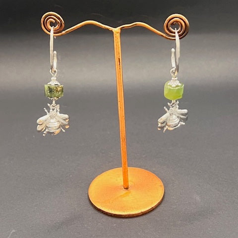 Nephrite Earrings With Silver Bee