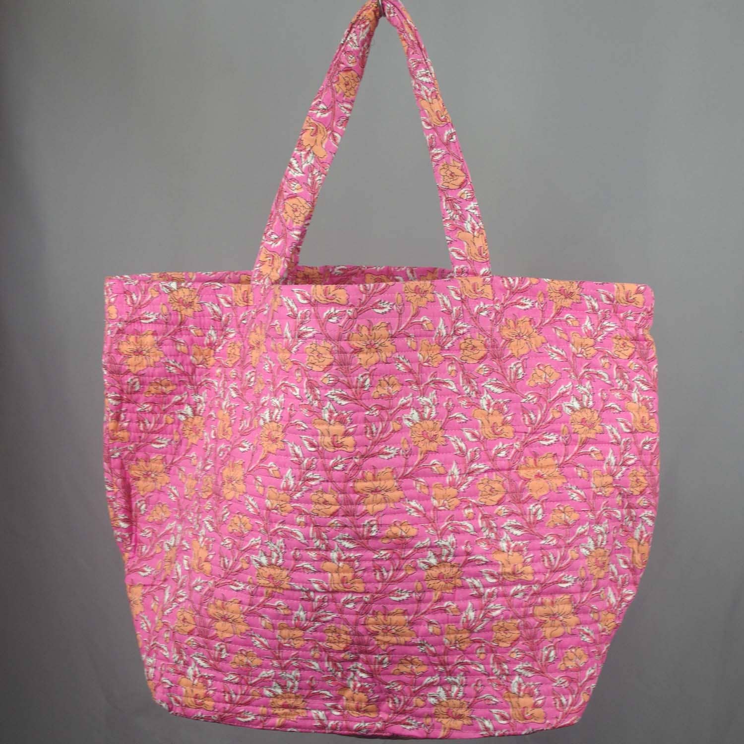 Cotton Quilted Large Shopping /Beach Bag- Pink Floral
