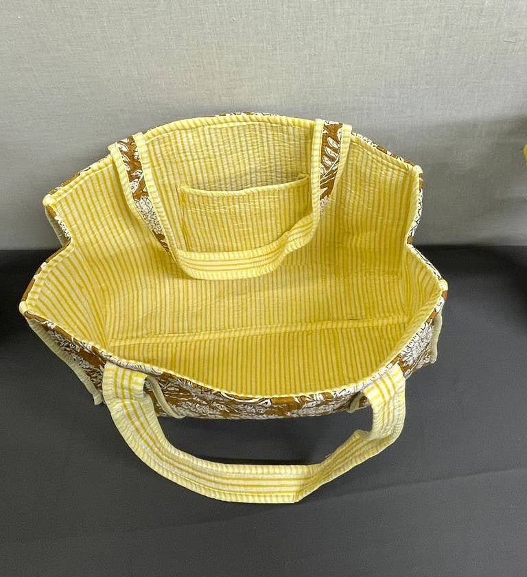 Yellow Chrysanthamum Cotton Kantha Quilted  Tote Bag