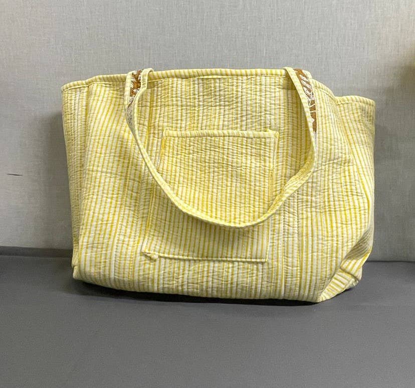 Yellow Chrysanthamum Cotton Kantha Quilted  Tote Bag