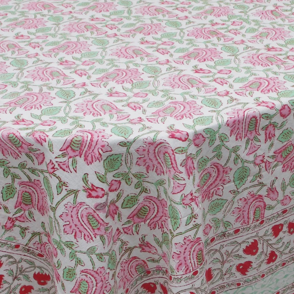 Kantha Pink Block Printed Tablecloth