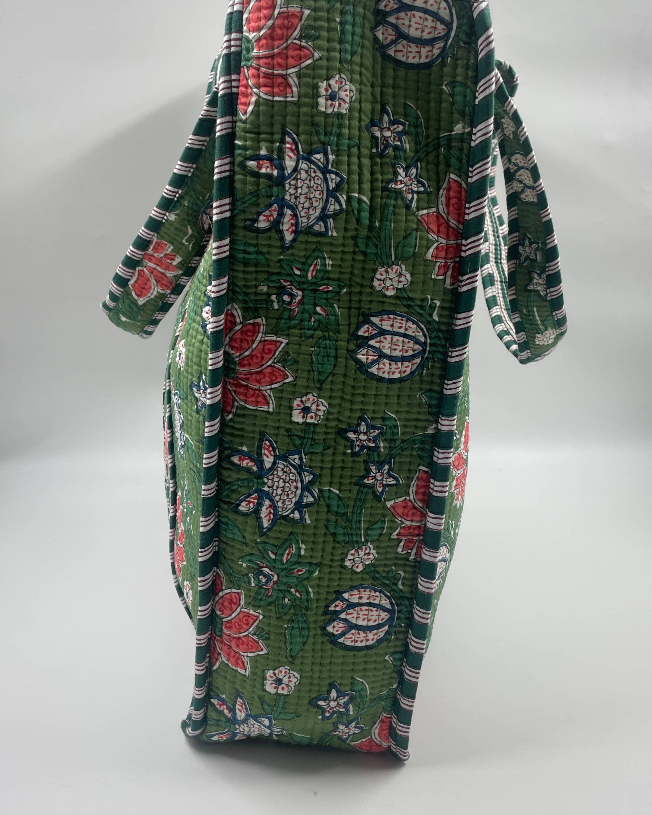 Green & Pink Floral Cotton QuiltedTote Bag