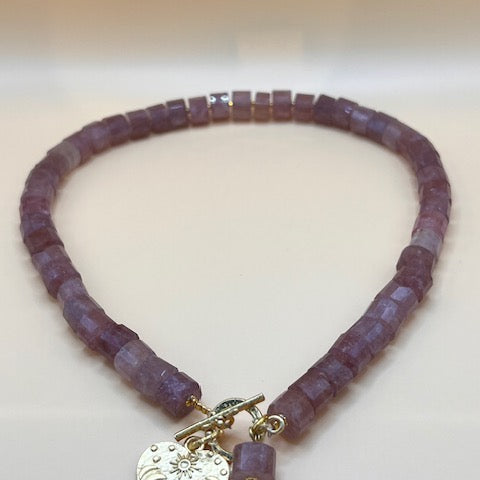 Cherry Quartz Necklace with gold heart