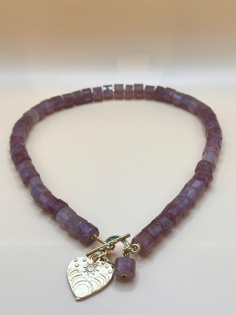 Cherry Quartz Necklace with gold heart