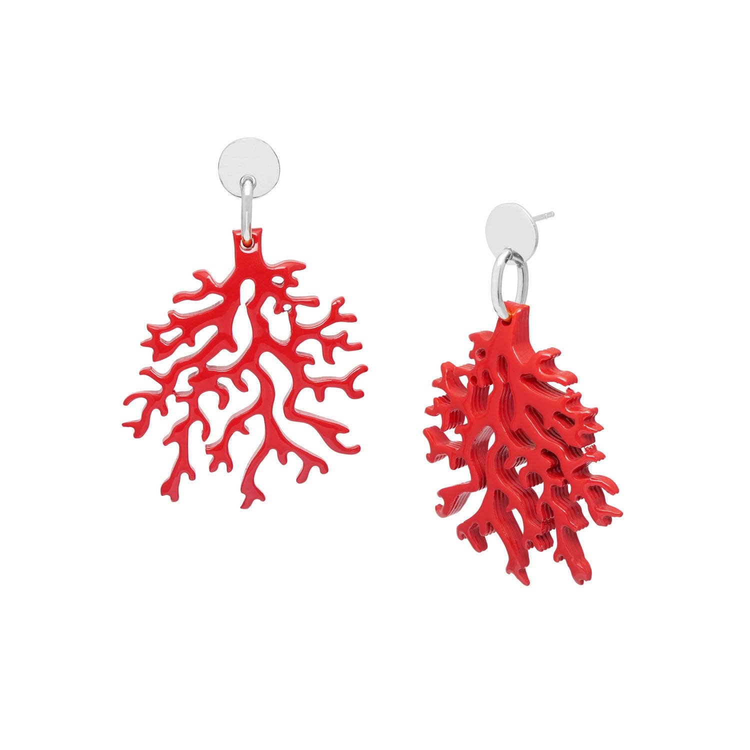 Pink coral shaped earring - Silver
