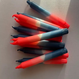 Neon Coral and Teal Dip Dyed Dinner Candles