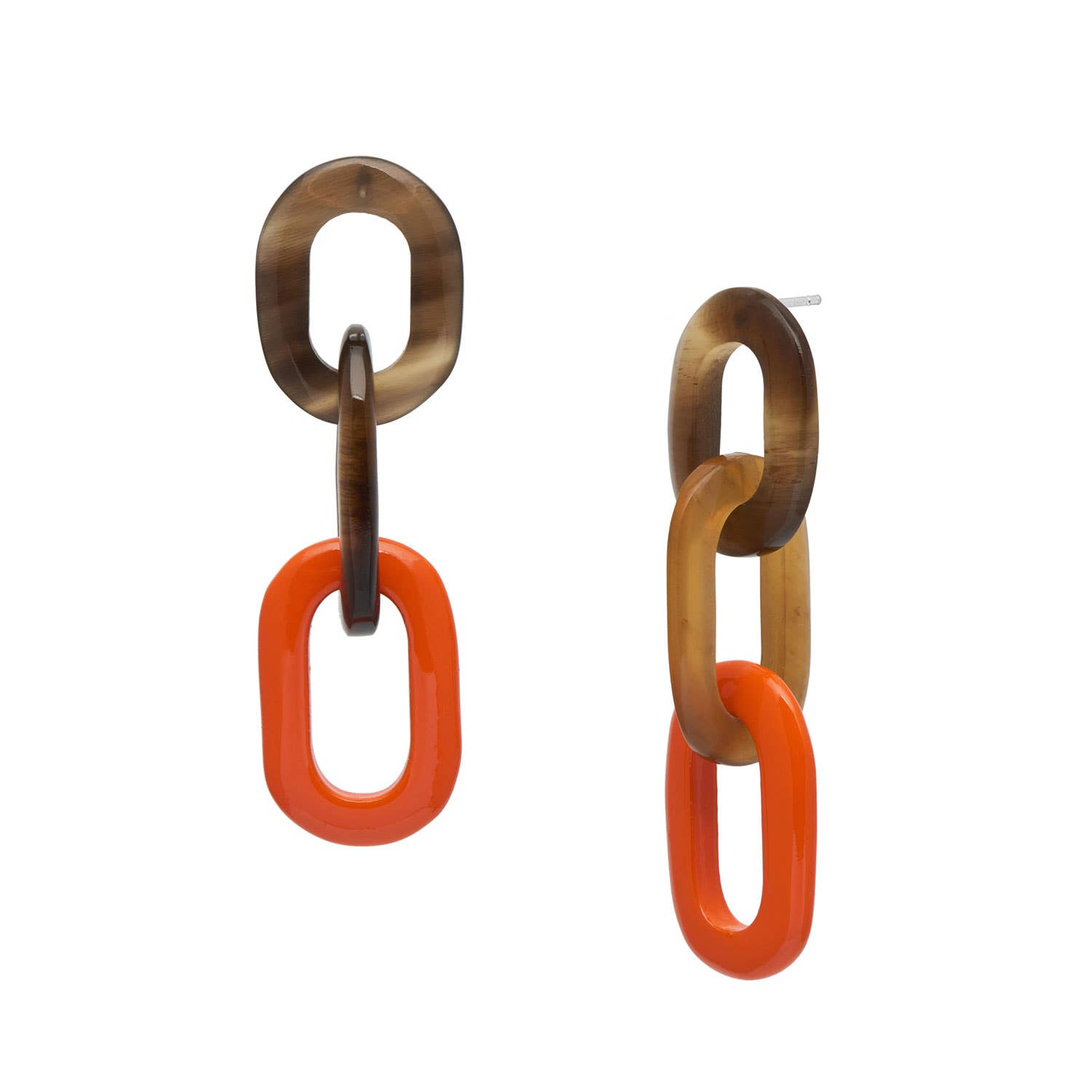 Orange and brown triple link earring