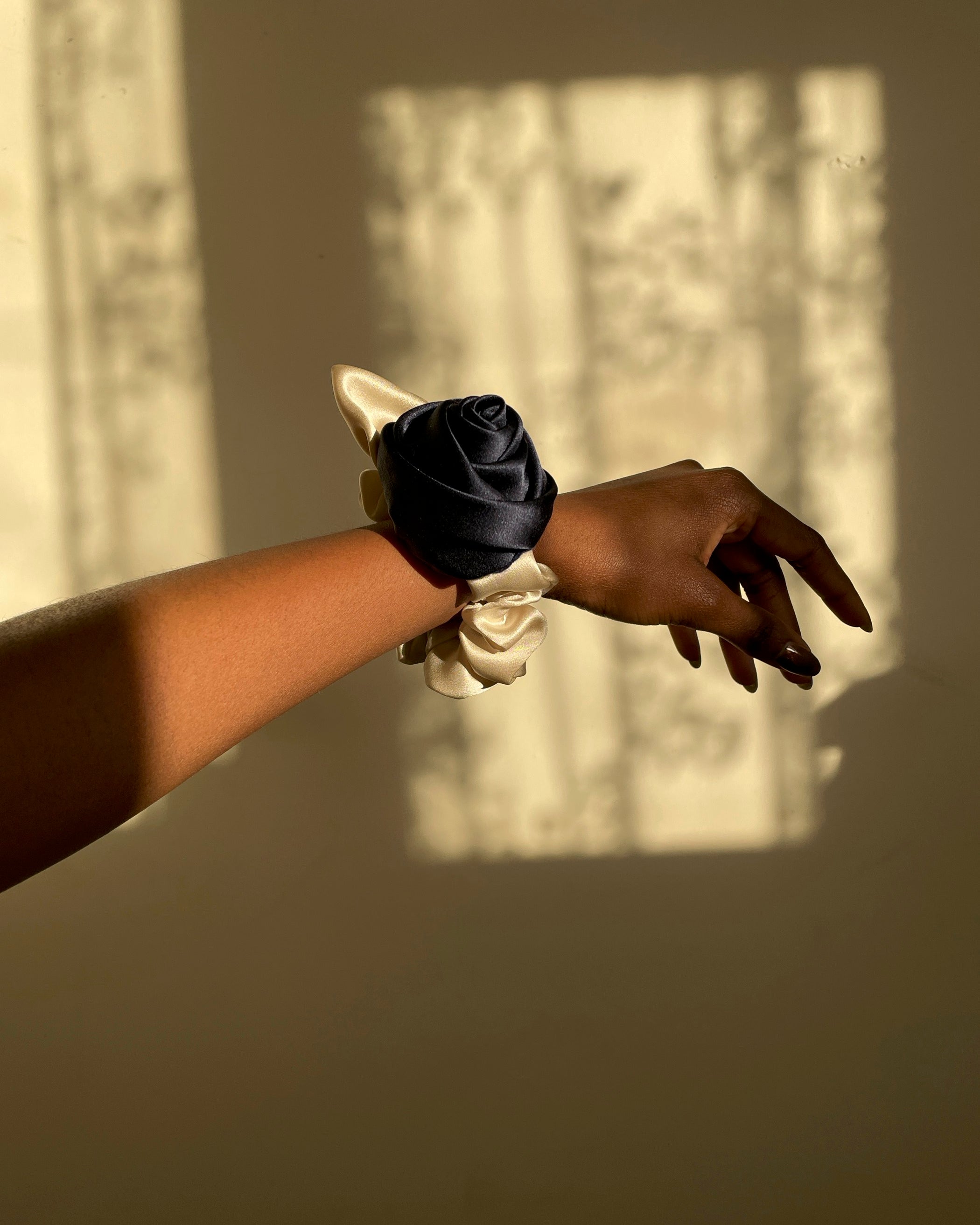 Silk Navy Rose Scrunchy