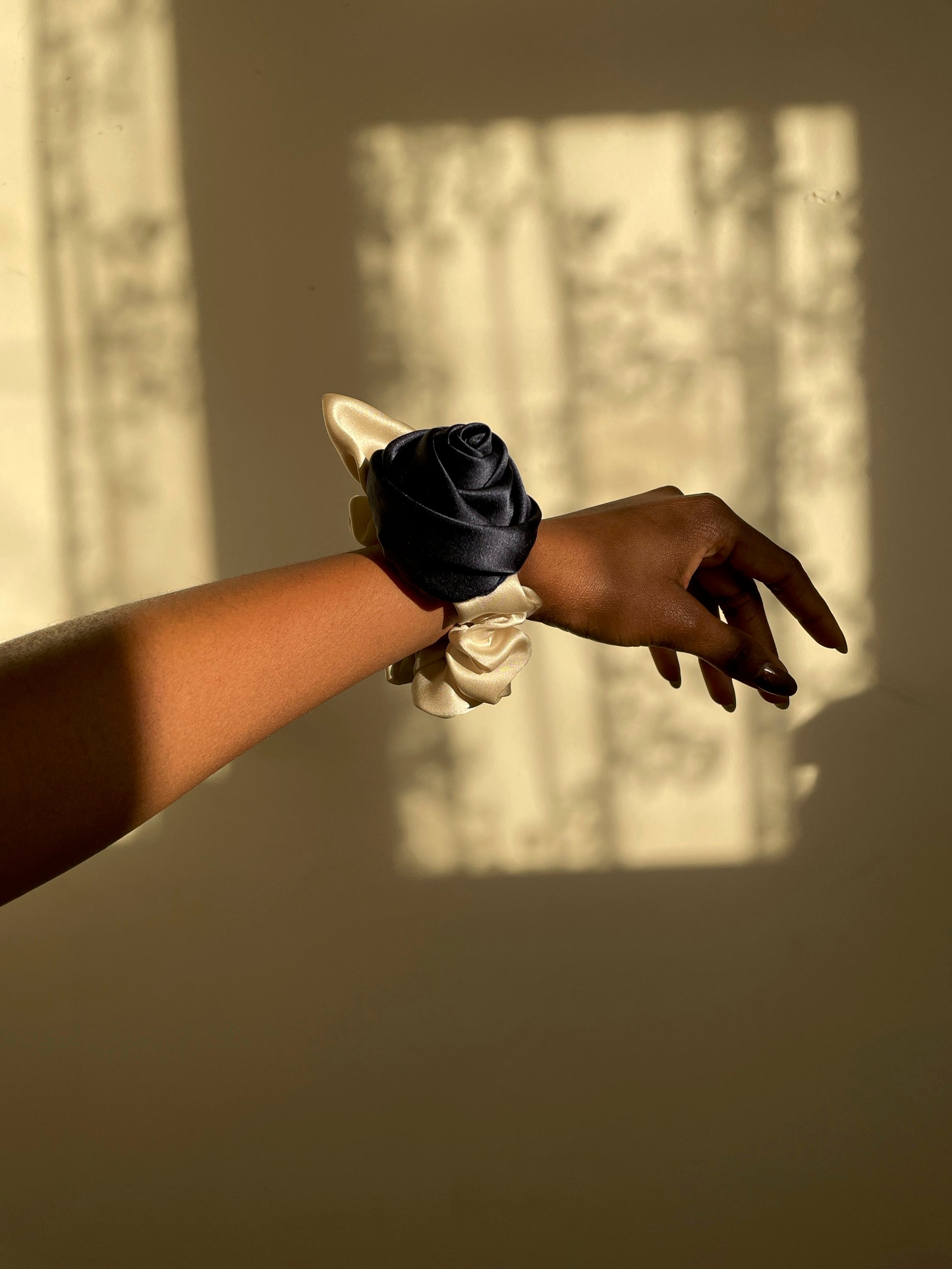 Silk Navy Rose Scrunchy