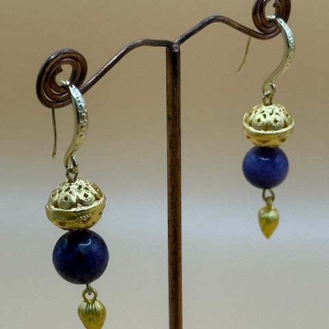 Purple Agate & Gold Drop Earrings