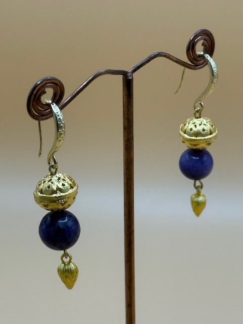 Purple Agate & Gold Drop Earrings