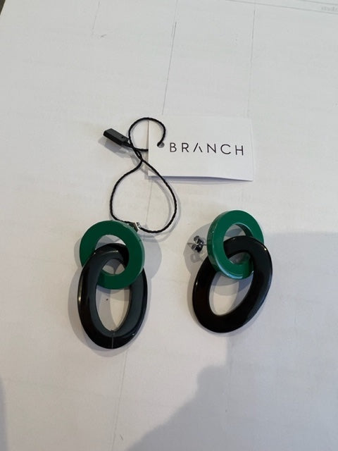 Branch - Green & Black Small Oval Link Earrings