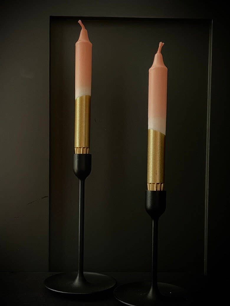 Blush Pink & Gold Dip Dyed Dinner Candles x 2