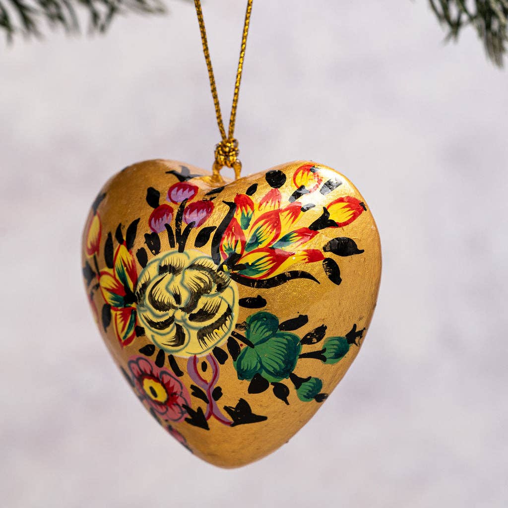 Gold Indian Floral Hanging Heart Ornament