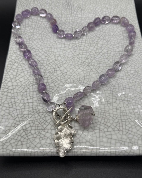 Pale Amethyst Necklace with Silver Oak Leaf Charm