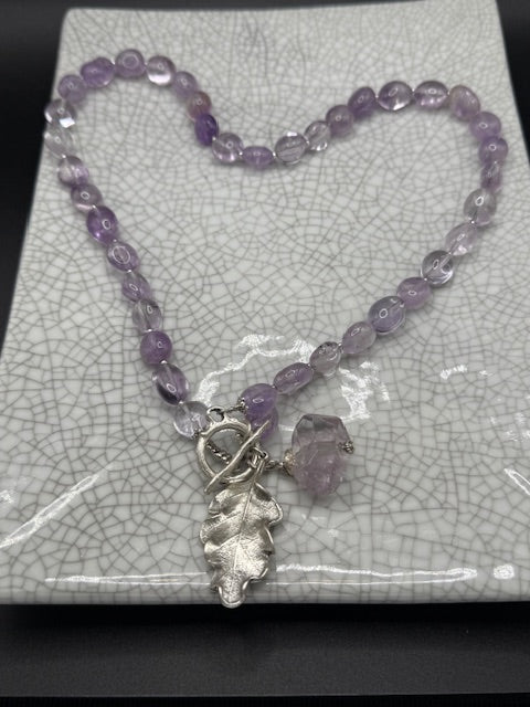 Pale Amethyst Necklace with Silver Oak Leaf Charm