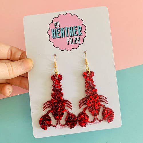 Large Lobster Glitter Earrings