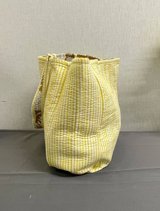 Yellow Chrysanthamum Cotton Kantha Quilted  Tote Bag