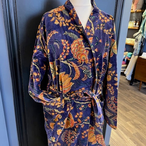 Luxury Velvet Robe - Purple Botanical