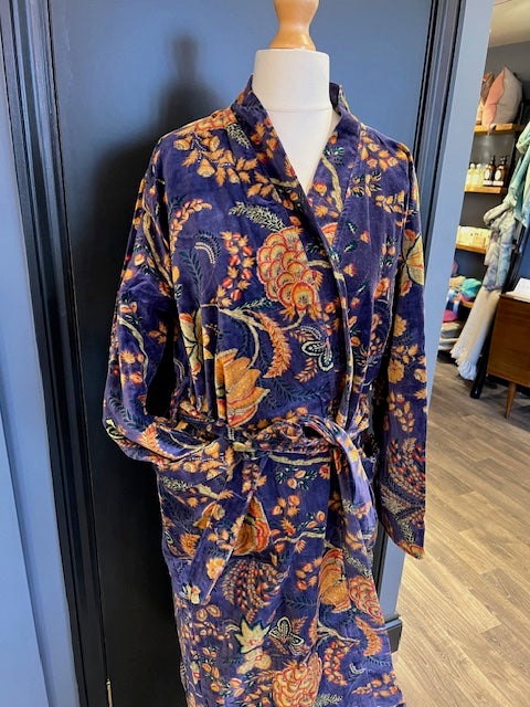 Luxury Velvet Robe - Purple Botanical