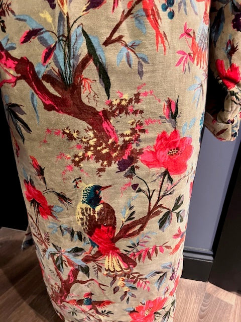 Green Velvet Tropical Birds Robe