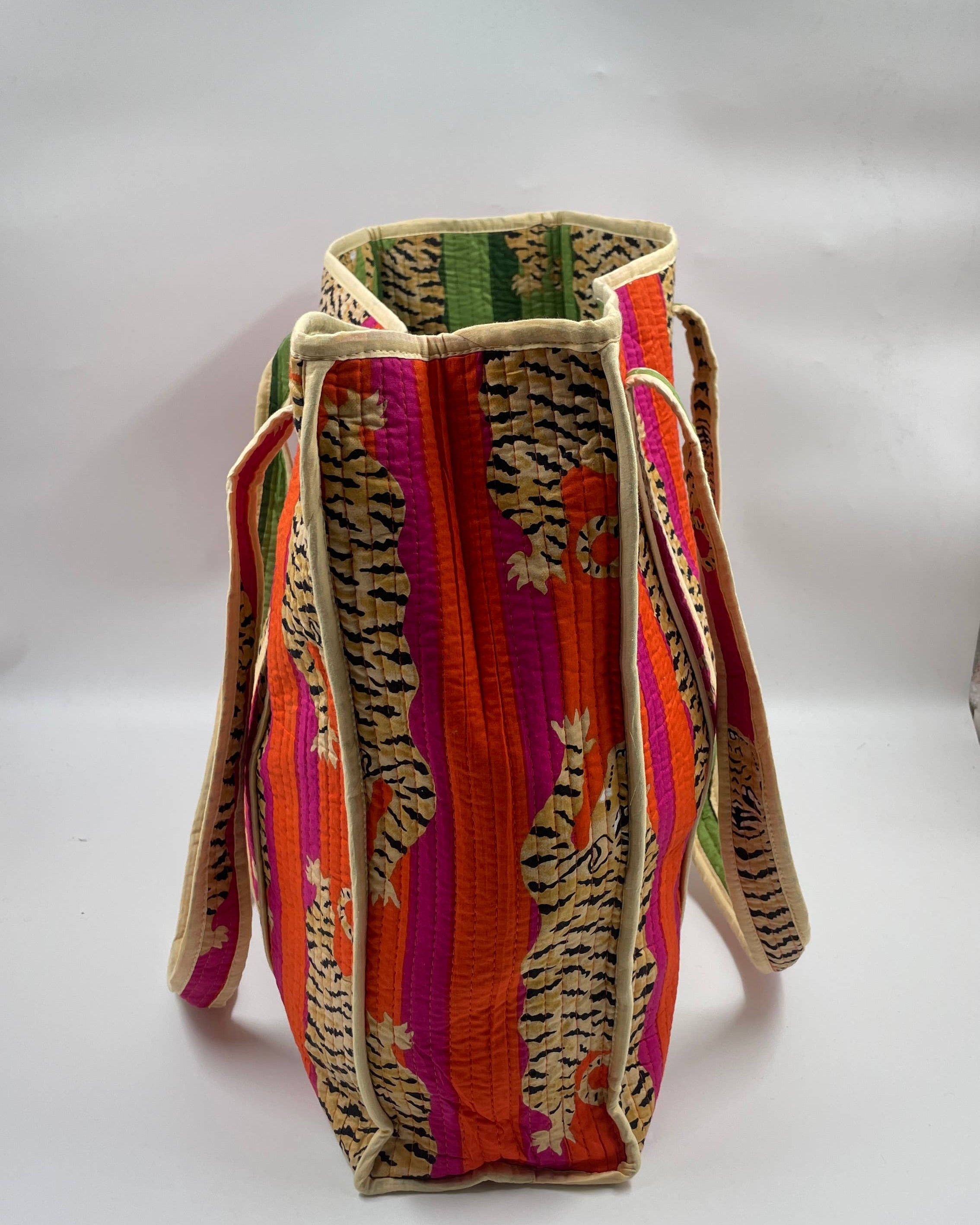 Cotton Quilted Tibetan Tiger Kantha DoubleReversibleToteBag