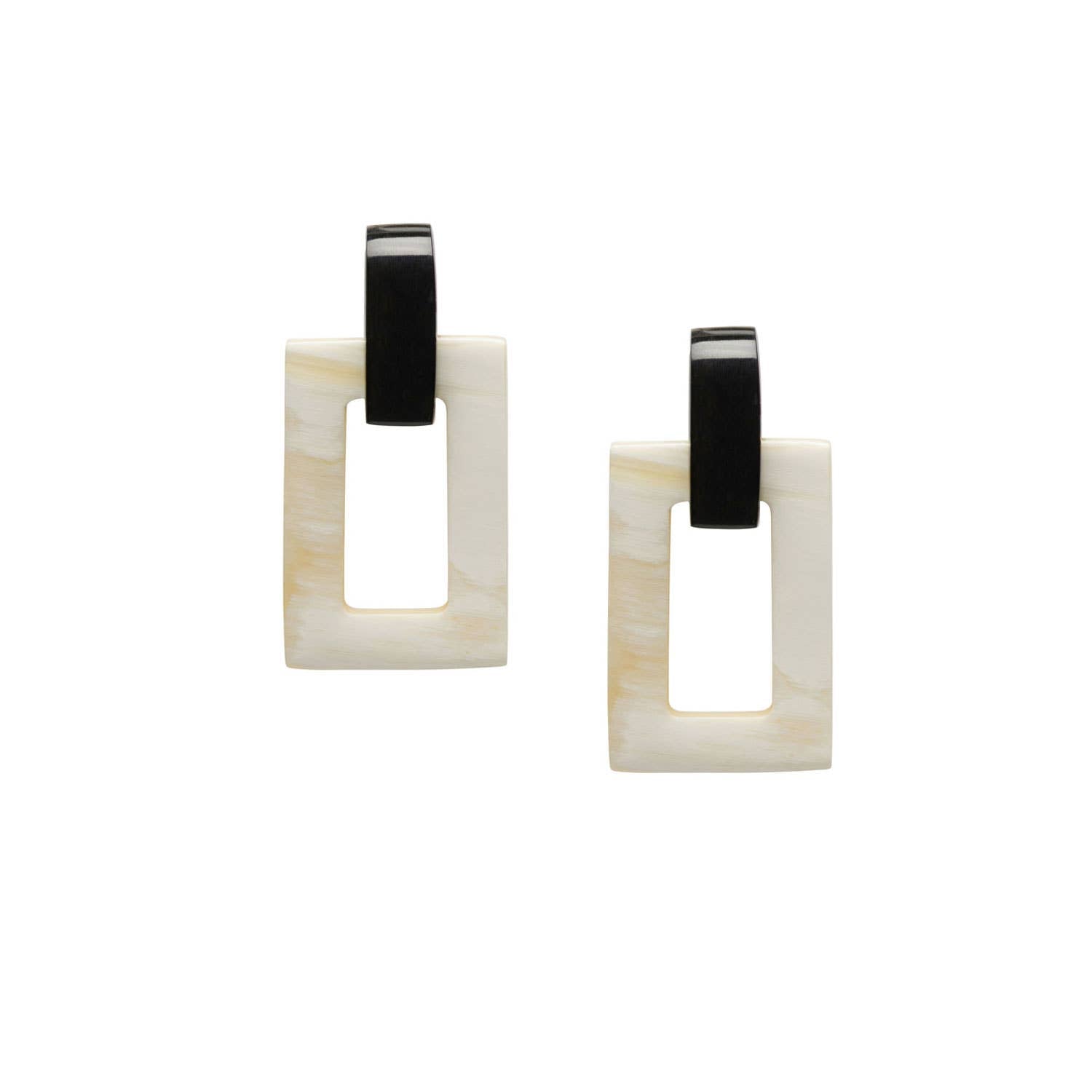 White natural small rectangle link horn earring