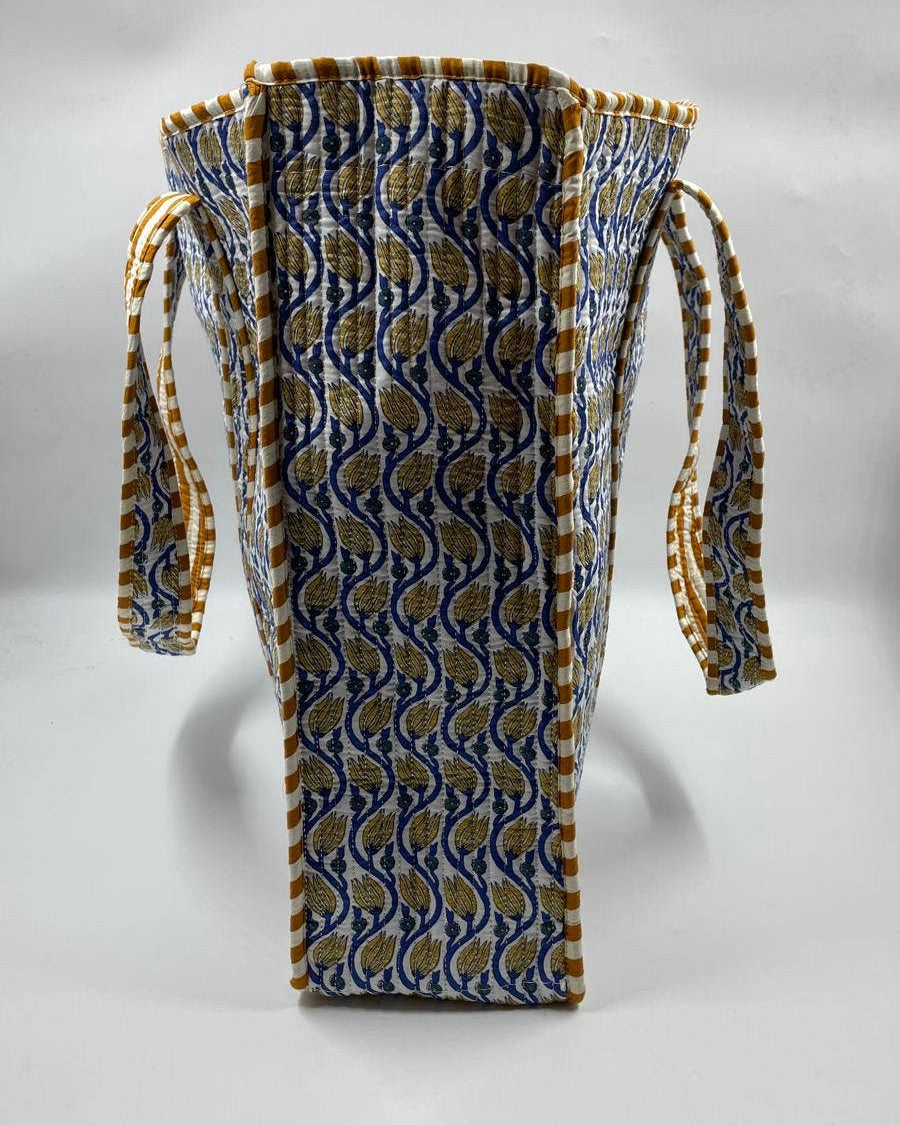Gold & Blue Kantha Quilted Tote Bag