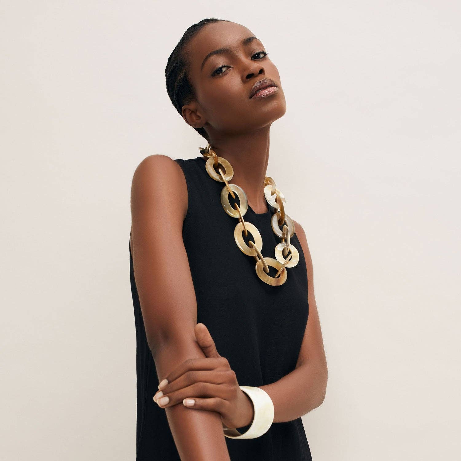 Large oval link white horn necklace