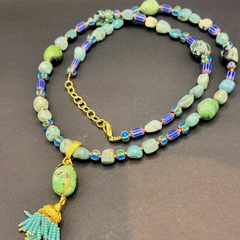 Long Semi Precious Stone Necklace With Tassel