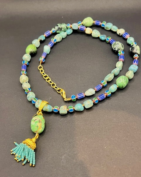 Long Semi Precious Stone Necklace With Tassel