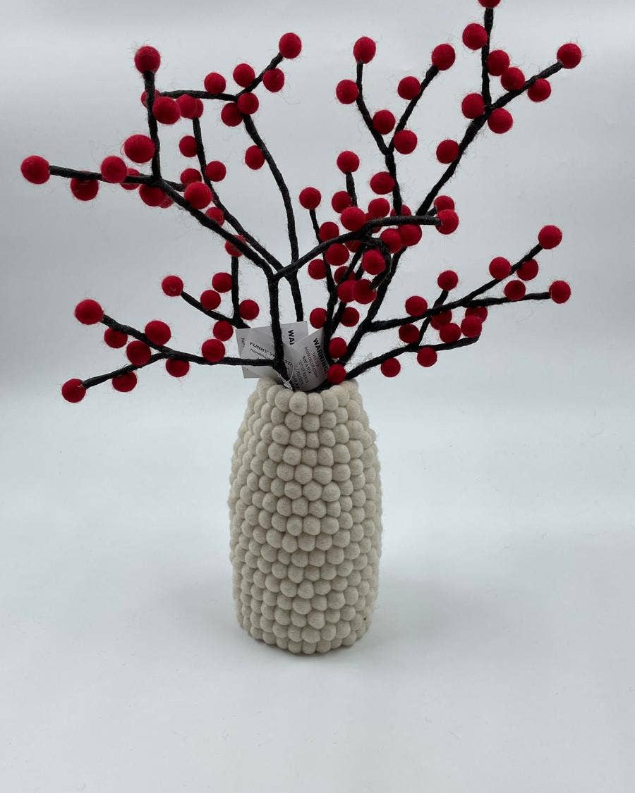Red Pom Pom   Handmade  Felted Flowers