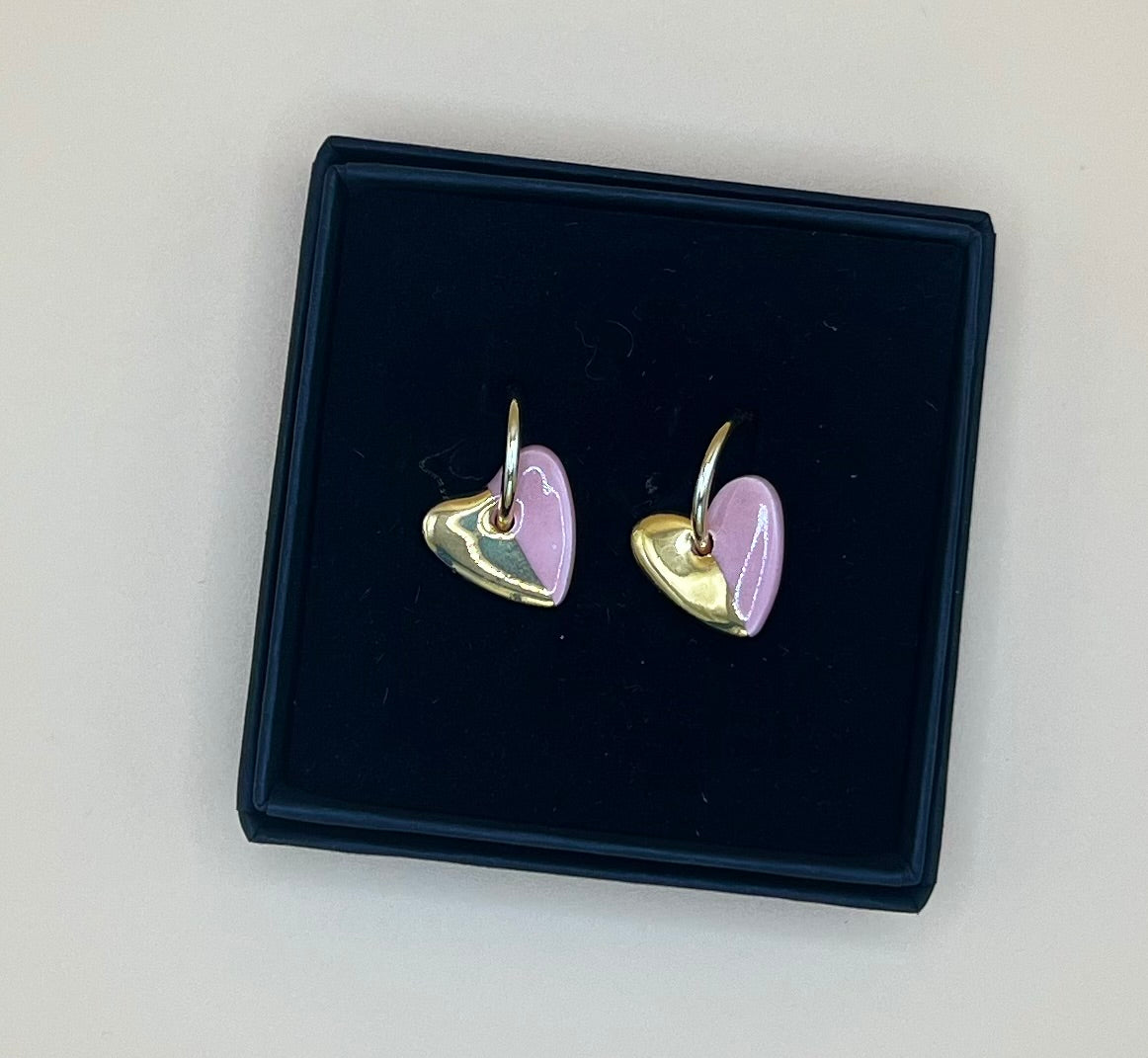 White Rain - Pink ceramic heart with gold