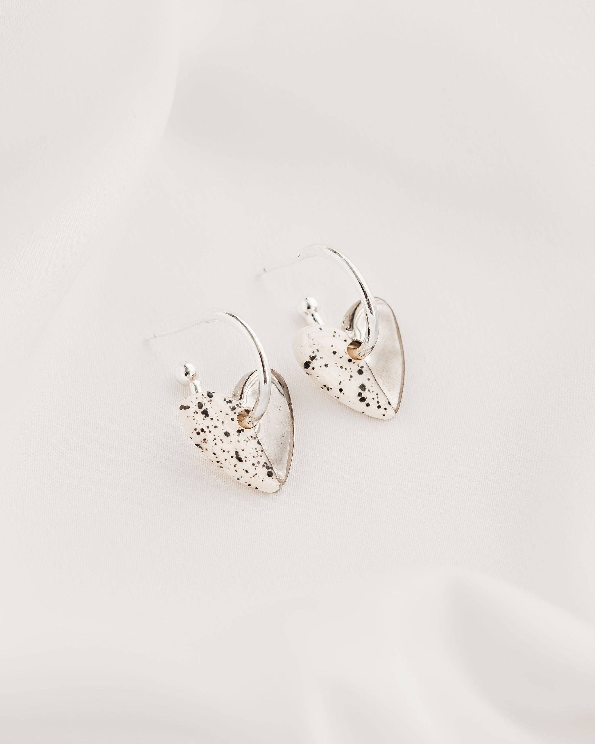 Spotty Heart Ceramic Charm With Huggie Hoops: Gold