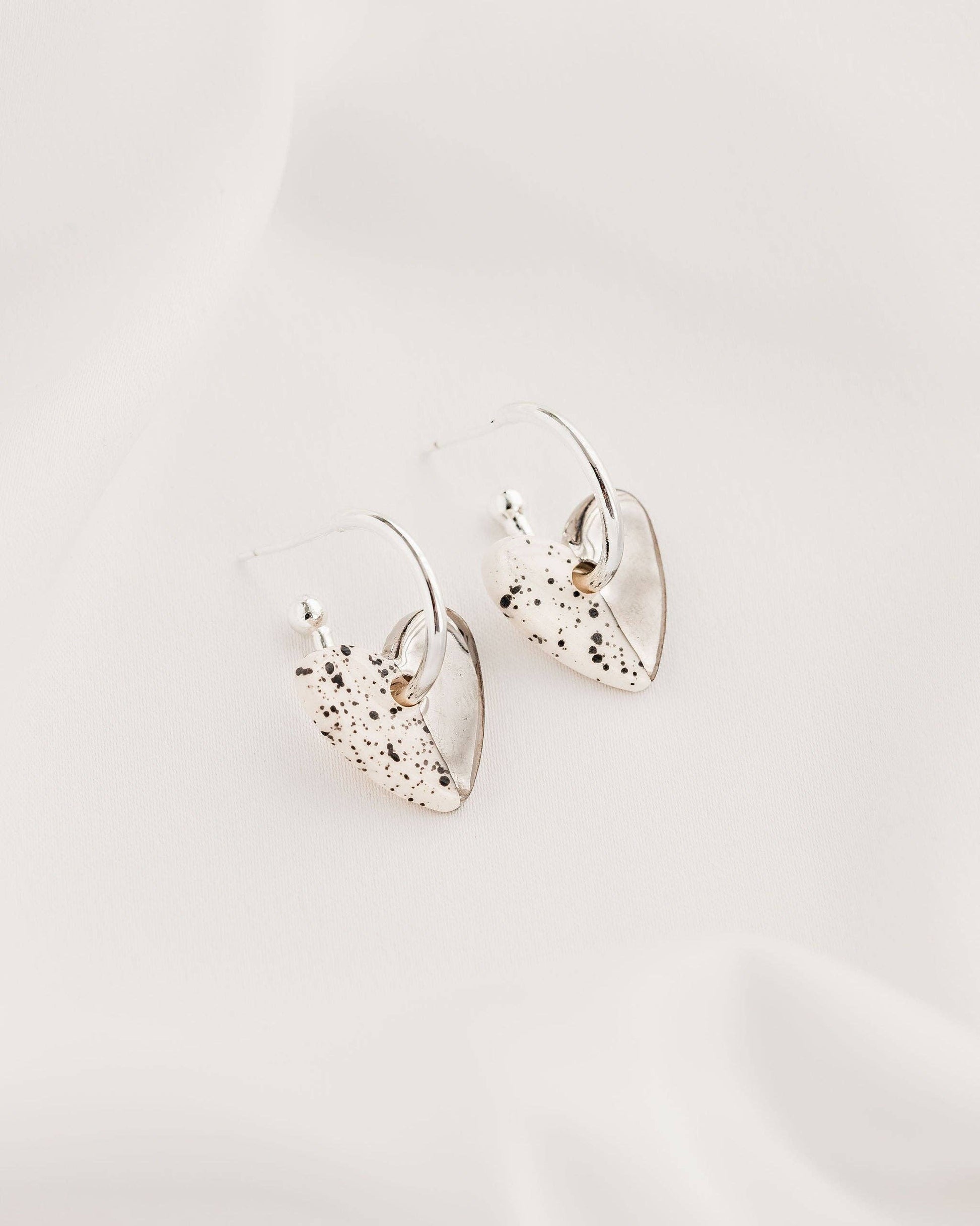 Spotty Heart Ceramic Charm With Huggie Hoops: Gold