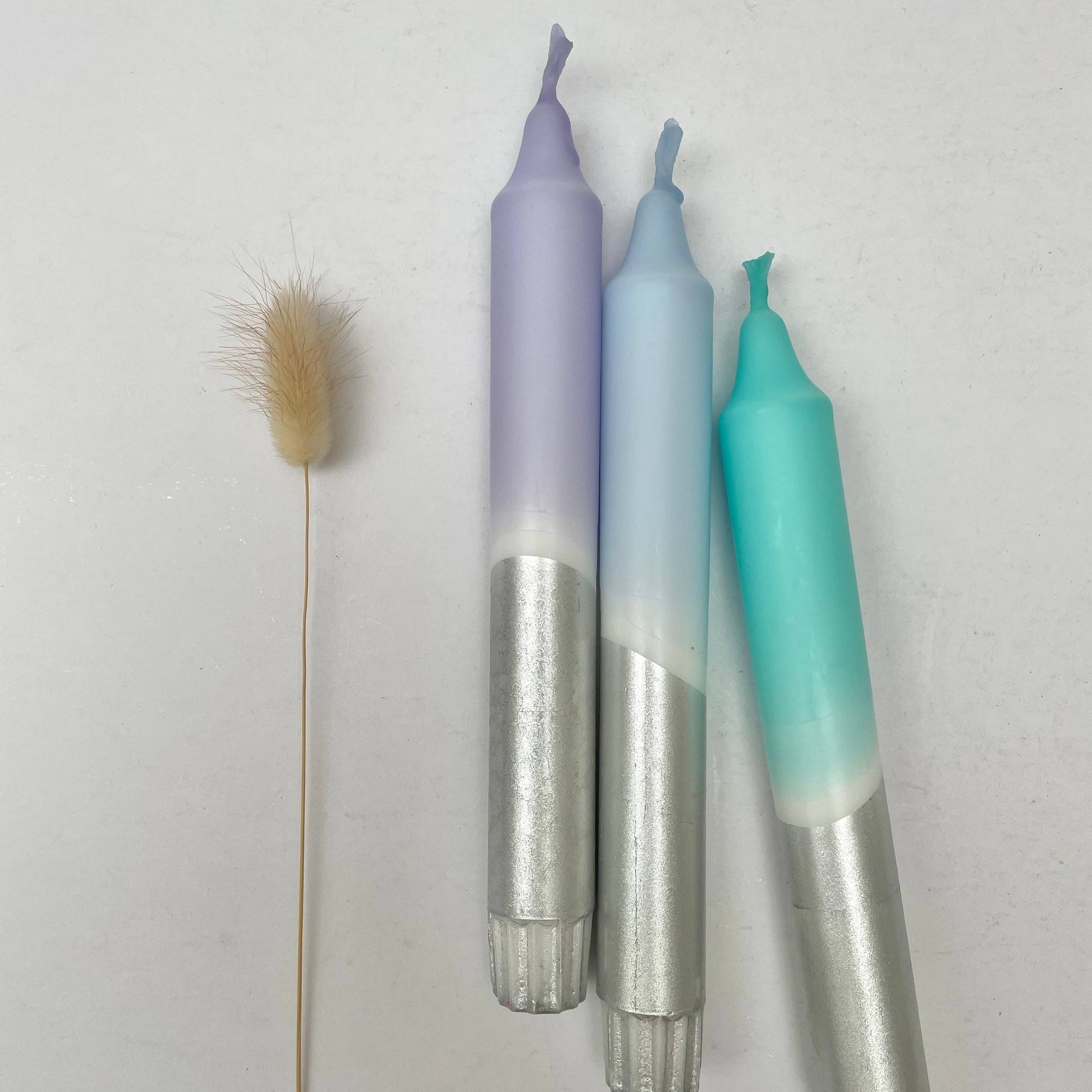 Icy Hues & Silver Dip Dye Dinner Candles