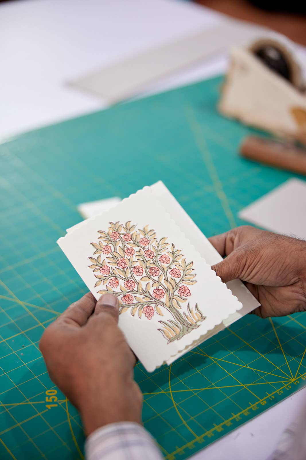 Hand Block Printed Greeting Card - GC Mogra Coral