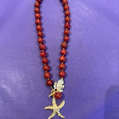 Sponge Coral Starfish Necklace (red)