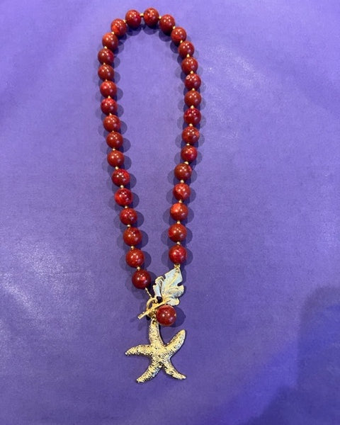 Sponge Coral Starfish Necklace (red)