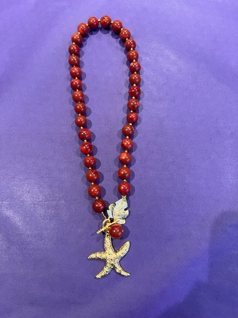 Sponge Coral Starfish Necklace (red)