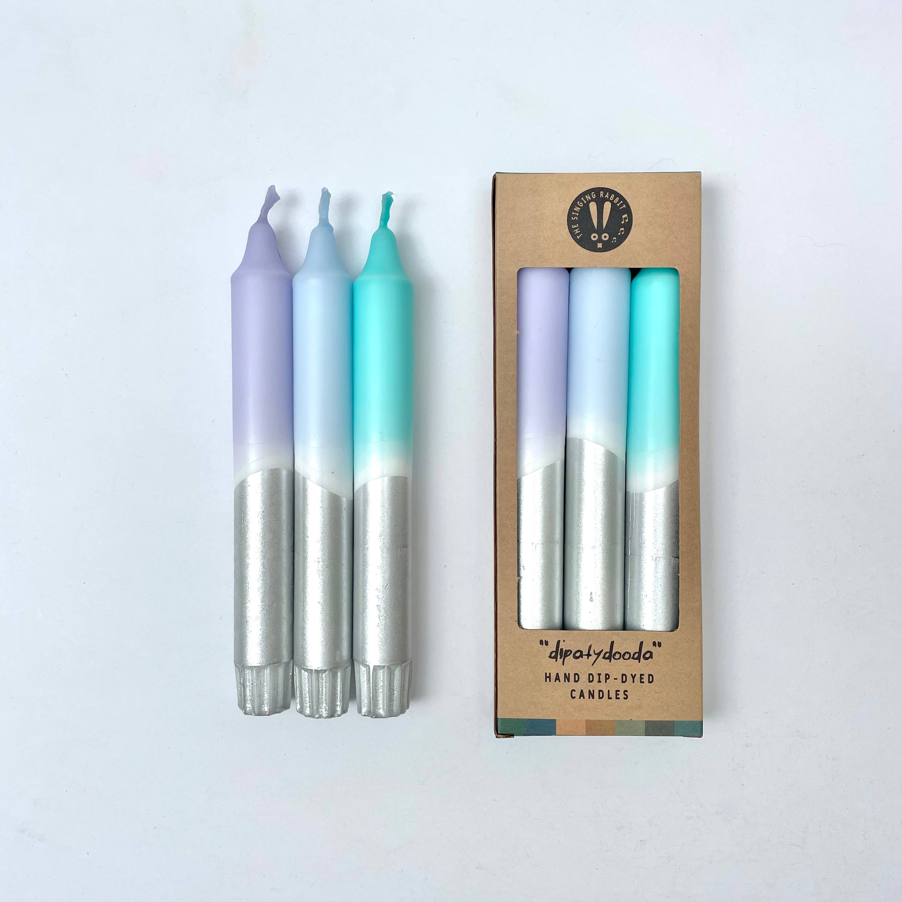 Icy Hues & Silver Dip Dye Dinner Candles