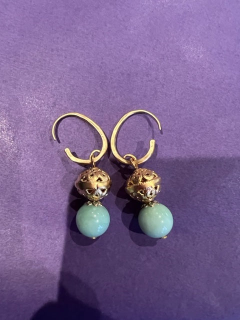 Blue agate and gold hook earrings