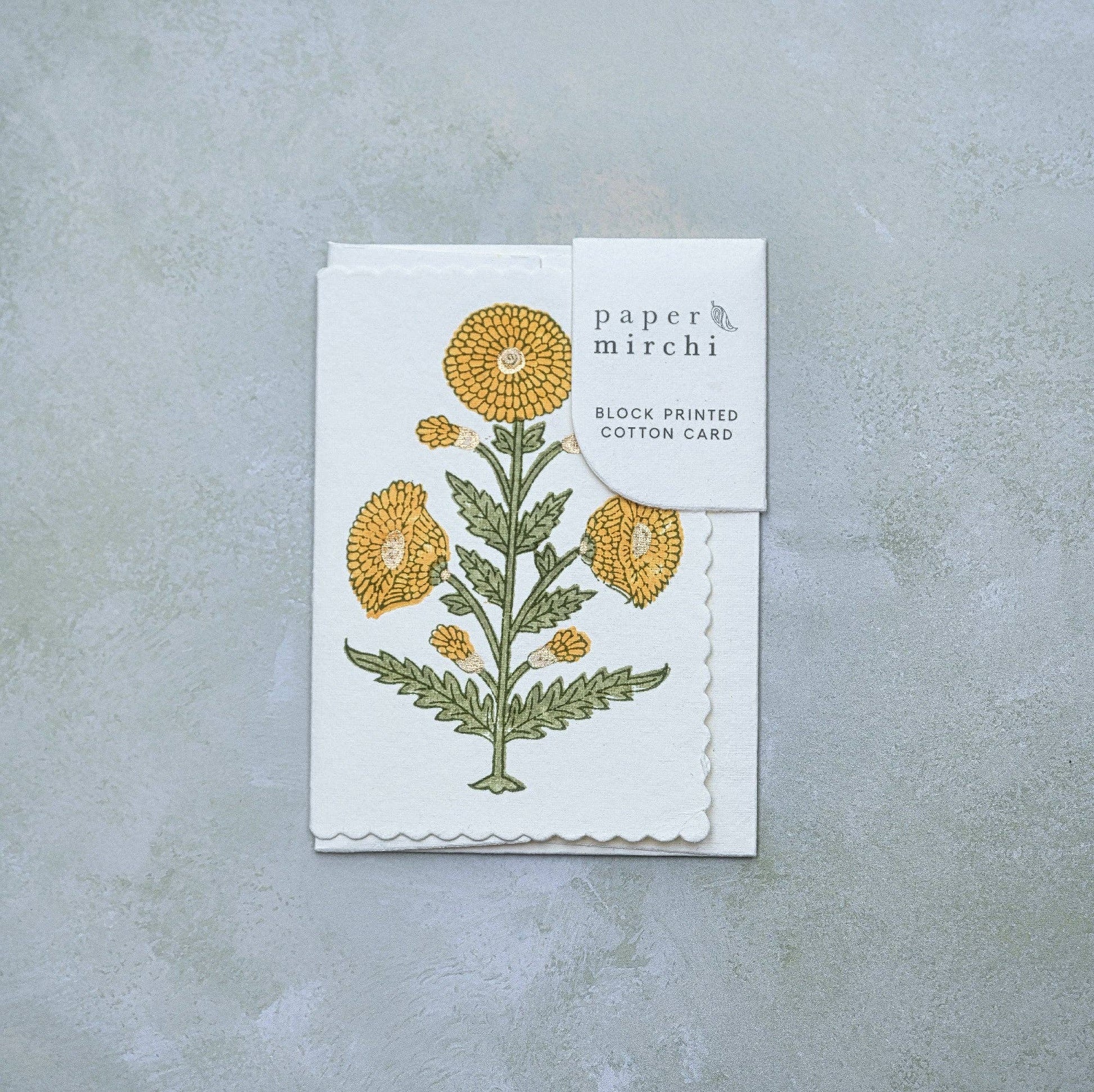 Hand Block Printed Greeting Card - Genda Saffron