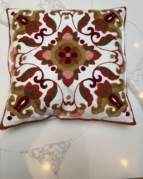 Umber & Red Embroidered Cushion