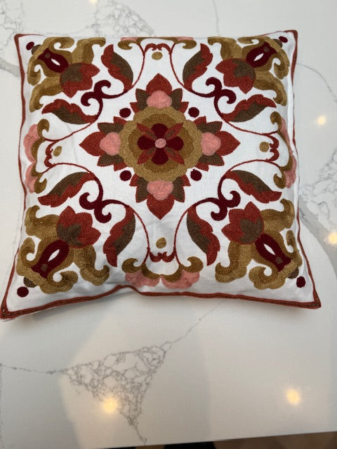Umber & Red Embroidered Cushion