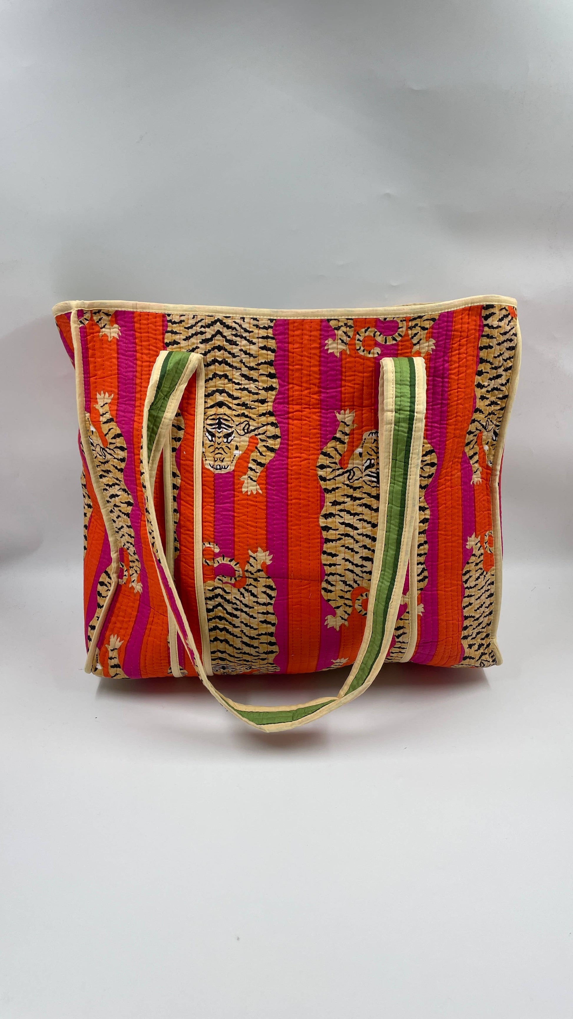 Cotton Quilted Tibetan Tiger Kantha DoubleReversibleToteBag