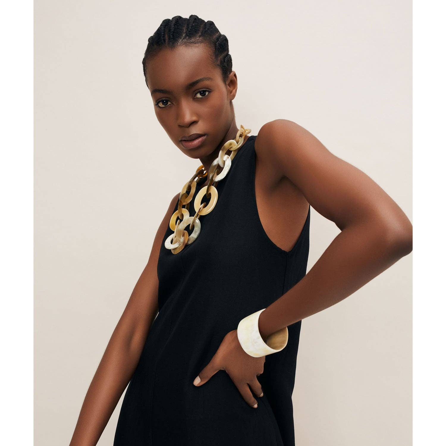 Large oval link white horn necklace